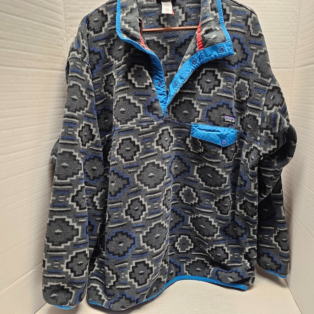 Mens Patagonia Synchilla Aztec Fleece Snap Button Pullover Women Gray Unisex XXL